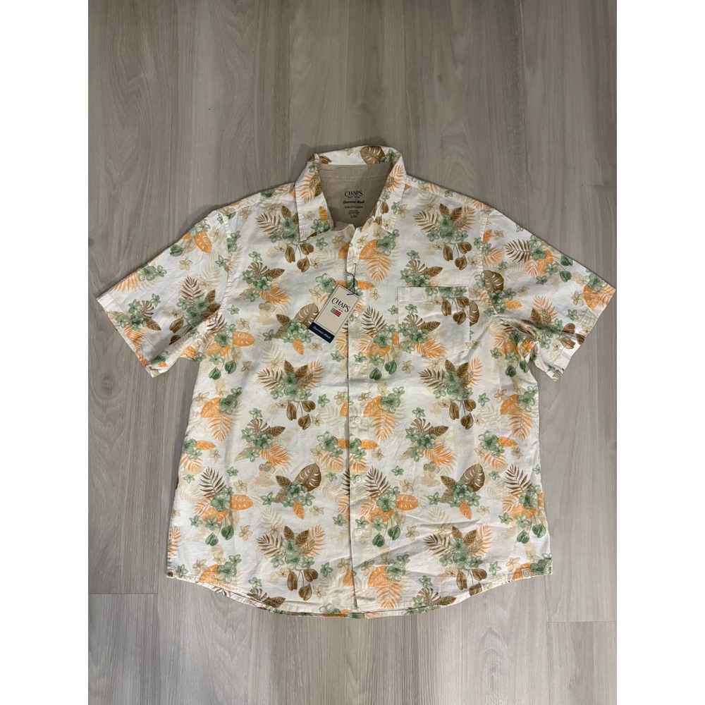 Chaps Mens Shirt Seacoast Wash Floral Palm Button Down Green Orange XXL NWT